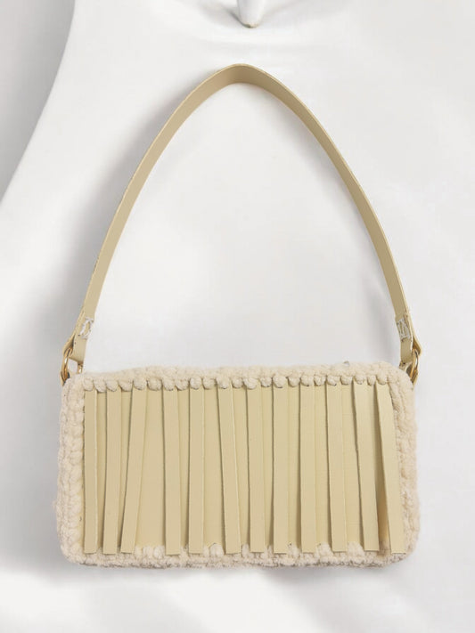 Crochet handbag beige with bangs